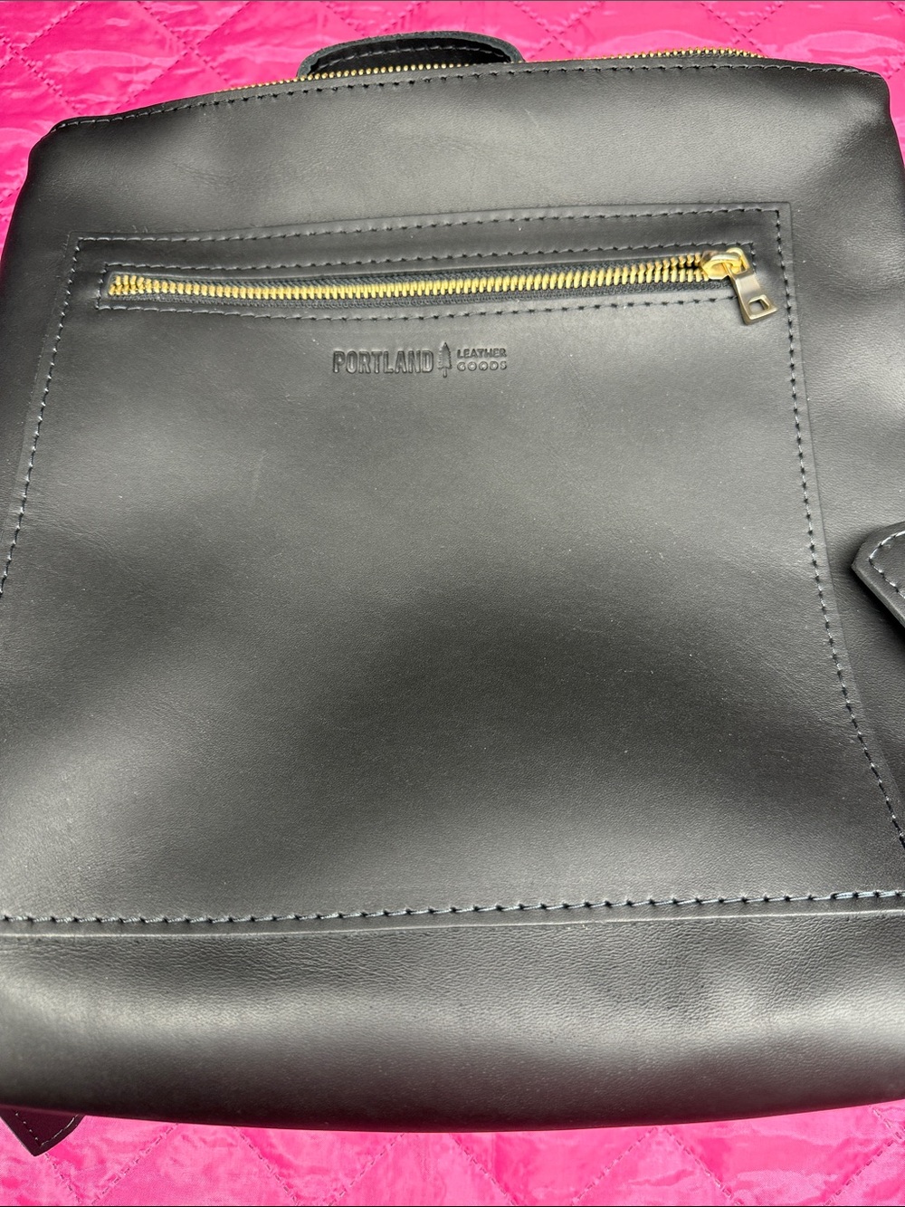 New Portland Black Leather backpack with Gold Zippers - Picture 2 of 5